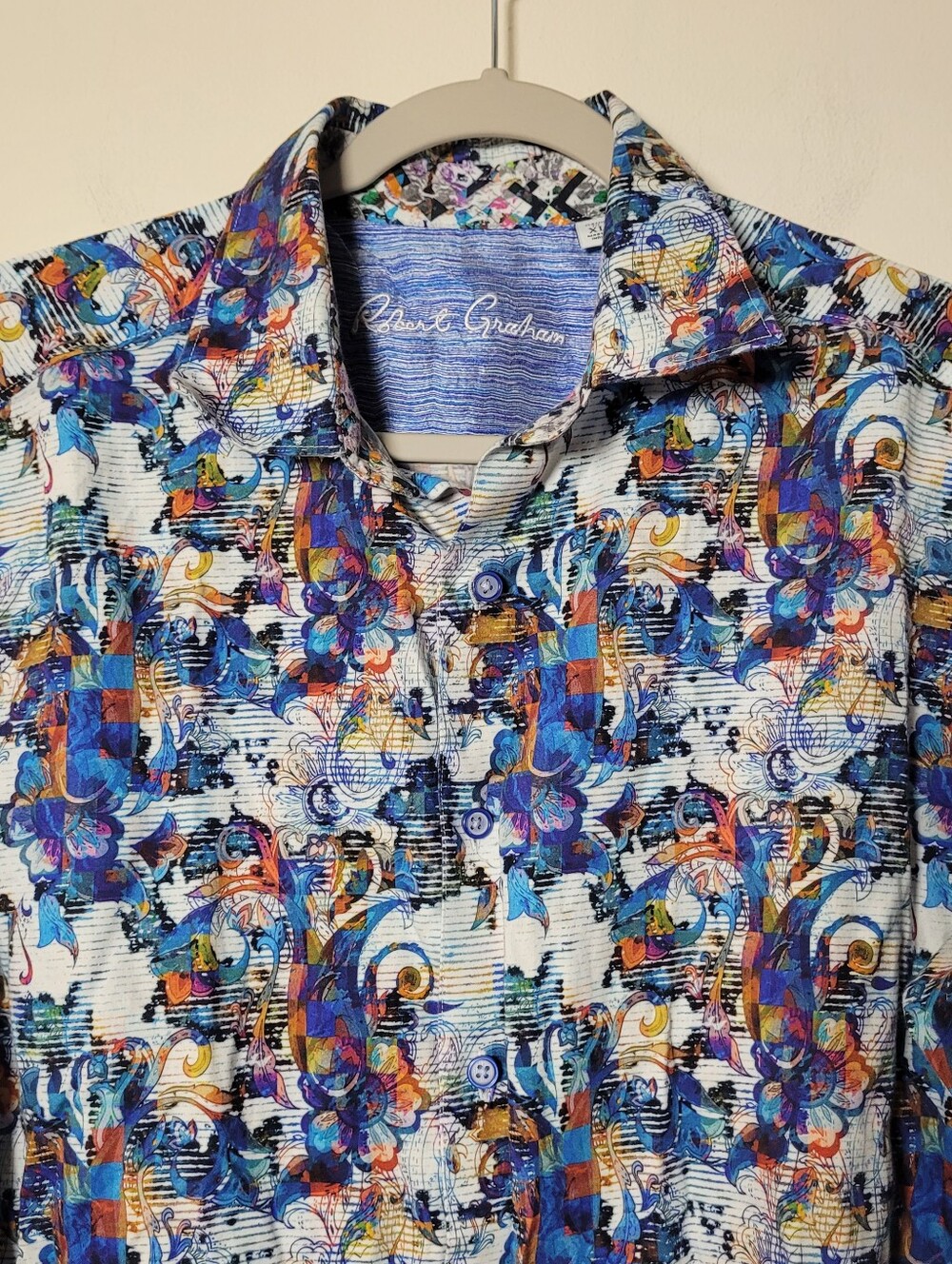 Robert Graham men's Blue Multi Floral Button-Up Shirt XL Classic Fit Abtract Y2K - Picture 3 of 10